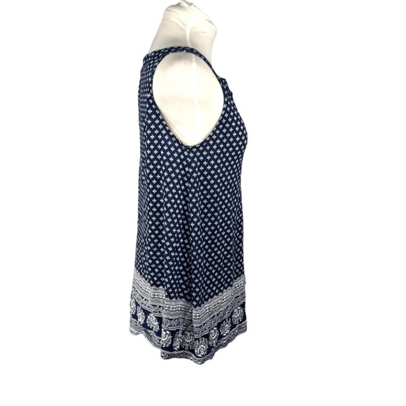 Lily Morgan boho tank top boat neck damask navy blue white tassels Size S - Picture 3 of 13